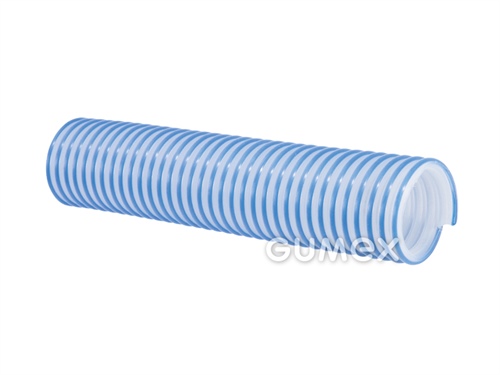 Hadice pro čištění bazénů EVA POOL, 32/40,4mm, -0,5bar, PVC, -20°C/+60°C, transparentní s modrou spirálou
